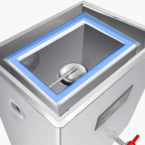 Top view of 30 Liter Commercial Water Boiler With Auto Refill And Dual Filtration showing stainless steel interior and lid.