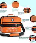 Front view of orange 435 Piece First Aid Kit With CPR Essentials And Gauze Grab And Go Ready With Organized Compartments