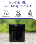 Top Tier Tall Black Glass Storage Vessel With Ultraviolet Filtering Glass To Block Harmful Rays While Providing Lock Tight Seals.
