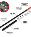 Eight Piece Long Handle Serpentine Belt Tool Kit Pro Grade For Spring Loaded Idler Pulleys With Crowfoot Wrenches And Sockets layout