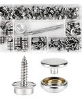 Marine Grade Stainless Steel Canvas Snap Kit With 150 Pc Heavy Duty Fasteners And 2 Pc Setting Tools display in organizer box.