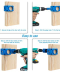 Pro Grade Door Lock Installation Kit With No Sweat Adjustable Guide Jig And Dual Hole Saw Set Plus Hex Key drilling steps on wood.