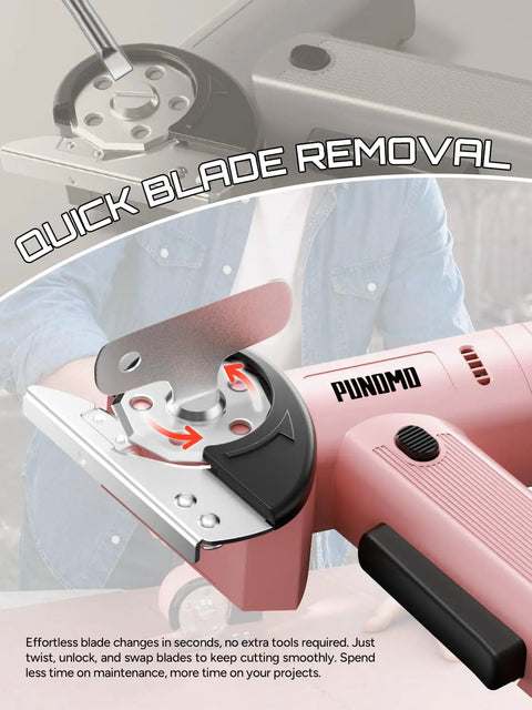 Punomo Cordless Electric Box Cutter With Rechargeable All Copper Motor demonstrating quick blade removal mechanism for easy maintenance.