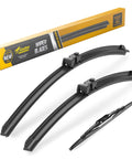 Premium Quality Windshield Wiper Blades For GMC Terrain And Chevy Equinox Models 2010 To 2017 in black rubber design with packaging.