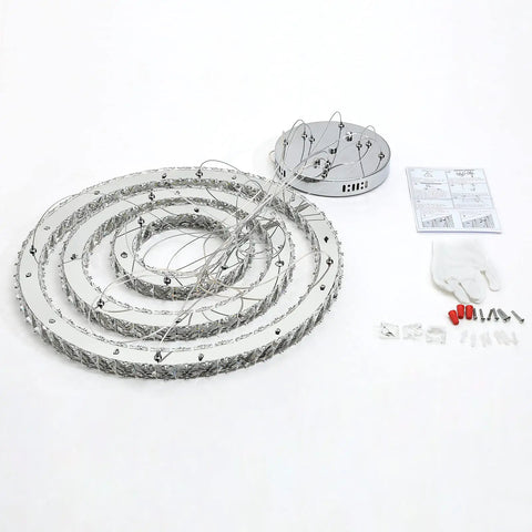 Modern LED Crystal Chandelier With Ring Lamp Body Dimmable 6500K Cool White Hanging Crystal Wind Bell Look unassembled parts