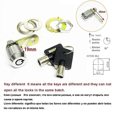 Tubular Cam Lock 19mm For Drawers, Mailboxes, Tool Boxes, Game Machines And DIY Furniture Projects With Easy Install, Heavy Duty Locking Mechanism MA015 1Pcs with keys and installation components