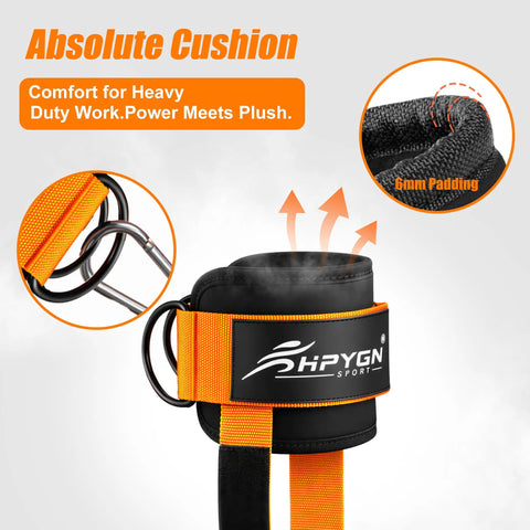 Close-up of Heavy Duty Padded Ankle Strap for Cable Machines With Extra Adjustable Strap, showing 6mm plush padding and durable rings.