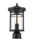Outdoor Post Light For Garden And Pathway Vintage Exterior Pillar Lamp with black finish and clear glass showcasing warm glow