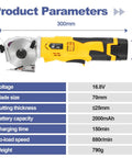Heavy Duty Cordless Electric Scissors With Safety Switch For Cutting Cardboard Boxes, showing dimensions and blade specs.