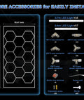 Hexagon LED Garage Lights With Honeycomb Design, 14 Grid Hex Light Set In Rectangle Frame, accessory kit shown