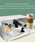 Xiuganpo marine boat storage box, white glove box with concealed button lock and two non-slip cup holders