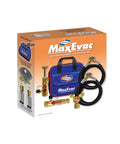 Front view of Uniweld MaxEvac Pro 1/2-inch hose evacuation kit box with blue carrying case and hoses.