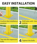 Installation steps for Built Tough Heavy Duty Steel Safety Bollard Post with 42 inch height and rust proof finish.
