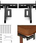 Heavy Duty Adjustable Headboard Bracket Kit With Footboard Extension Universal Fit For Twin Full Queen King Beds Solid Metal Powder Coated Black parts and mounting hardware displayed
