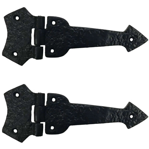 Two 7 Inch Beveled Arrow Decorative Iron Hinges for doors, gates, cabinets, and barn doors built tough with olde world charm, black finish