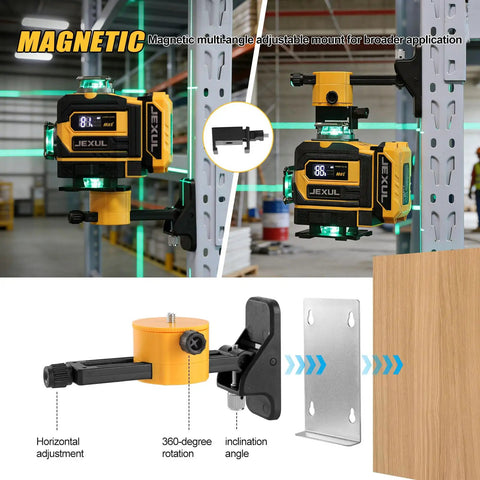 16 Line Laser Level Kit With 4D Self Leveling And Receiver Extends To 200ft For Indoor Layouts And Outdoor Fencing Decking Projects, High Precision Leveling Tool For DIY And Pros, magnetic mount