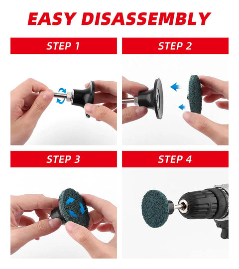 Easy disassembly steps for 2 Inch Pro Grade Quick Change Roll Lock Discs Set, 31 Pcs With One Quarter Inch Arbor For Die Grinder Surface Conditioning.