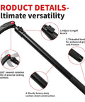 Heavy Duty Telescopic Pry Bar Locking Adjustable Angle 29 To 48 Inch Extendable Crowbar with threaded handle and locking grip.