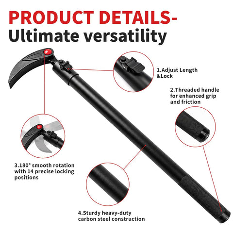 Heavy Duty Telescopic Pry Bar Locking Adjustable Angle 29 To 48 Inch Extendable Crowbar with threaded handle and locking grip.