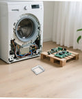 26mm Button Switch Dustproof Cover next to dismantled washing machine showing internal wiring and components, in a home setting.