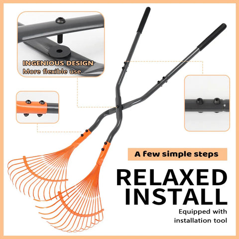 Leaf Grabber Rake With Long 36 Inch Handle For Easy Lawn Cleanup Heavy Duty Garden Tool With Flexible Tines That Open Wide To Scoop Debris And Close Tight Black And Orange Finish Back Saving Design