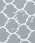 Close-up of waterproof Grey Moroccan design on Round Outdoor Tablecloth With Umbrella Hole And Elastic Edge For 40 To 44 Inch Vinyl PVC Cover.