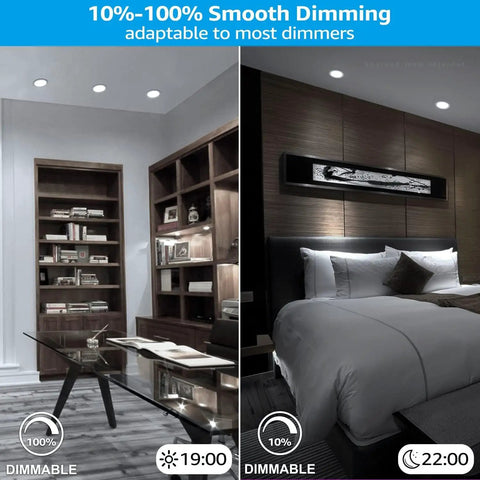 Living room and bedroom showcasing 8W Equivalent PAR30 LED Bulbs 75W Replacement CRI 90 Plus Dimmable Flood Light Bulbs
