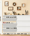 White Wall Mounted Hidden Shoe Organizer Cabinet With 3 Flip Drawers Narrow Entryway Shoe Storage For Hallways Apartments And Living Rooms The Perfect Slim Space Saver For Tiny Hallways And Small Spaces next to a door