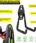 Beefy Heavy Duty Garage Hook Set 2 Pack Wall Mount Tool Hangers showing steel with anti-rust coating and non-slip PVC sheath