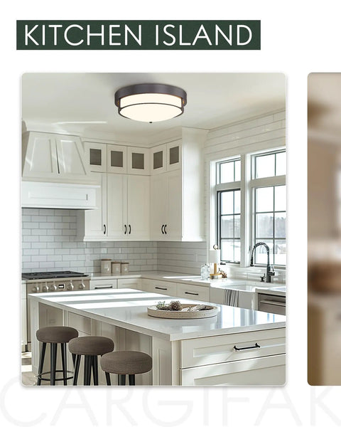 12 Inch Flush Mount Ceiling Light, 2 Light Close-To-Ceiling Fixture In Oil Rubbed Bronze Finish With Frosted Glass in kitchen