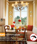 Dining room with chandelier decorated with 4 Pack Vintage LED Edison Bulbs 60W Equivalent, E26 base, classic look lighting.