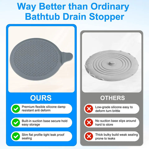 M METERXITY 2-Pack 5.9 in Silicone Tub Stopper, Bathtub Drain Stopper comparison with features and benefits displayed.