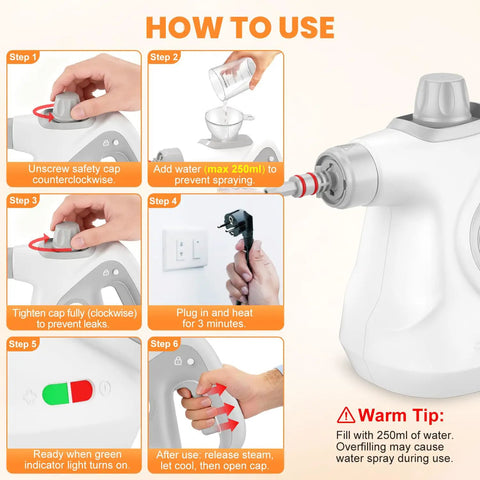 Guide on using the Powerful Portable Handheld Steamer Shooting Scalding Vapor To Wreck Stubborn Pan Grease And Baked On Filth.