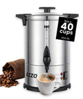 40-Cup Commercial Coffee Urn With Percolator, 6L Electric Coffee Pot, Fast Brew Stainless Steel next to coffee beans and cup