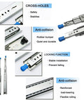 Heavy Duty Drawer Slide Rails With Secure Locking System And Detachable Under Desk Keyboard Tray showing cross-holes for stability.
