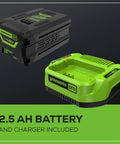 60V Cordless Leaf Blower With 610 CFM And 130 MPH Airflow, 2.5Ah battery and charger, green and black design