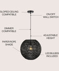 Black 15.75 Inch 1 Light Dope Modern Bohemian Woven Led Pendant Light With Adjustable Hanging Ceiling Lamp features and details.