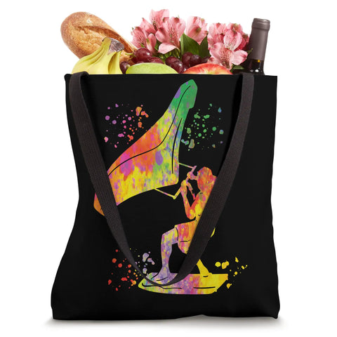 Watercolor Colorsplash Wingfoiling Tote Bag showcasing a man wingboarding design for wing foil fans, 16 by 16 inch