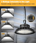 UFO LED High Bay Light 150W 6 Pack 22,500 Lumens Hella Bright 0-10V Dimmable ETL Listed Shop Light showing wattage settings