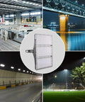 Killer Brightness 300W LED Work Lights Outdoor Flood Light Fixture IP66 Waterproof Parking Lot Lamp illuminating various settings.
