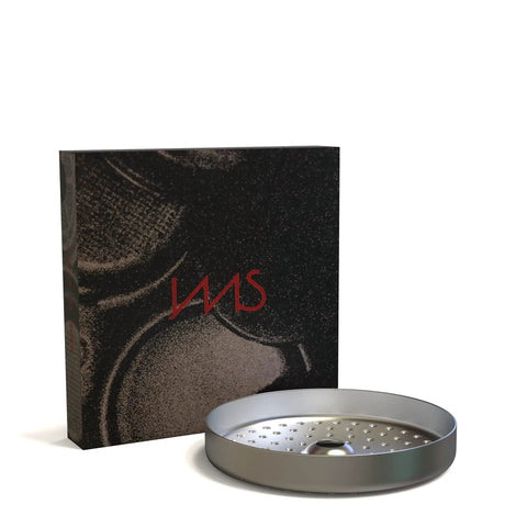 Flat 54mm Espresso Shower Screen Upgrade Kit For Barista Express BES860XL with box, mirror finish, and perforations.