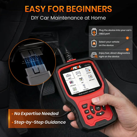 Person using Beefed-Up All-In-One Volkswagen Group OBD2 Scan Tool For Volkswagen Audi Skoda Seat With Battery Registration And EPB Reset OBD11 Code Reader With Full Diagnostics For VAG Cars Up To 2023 Upgraded VD700 in car