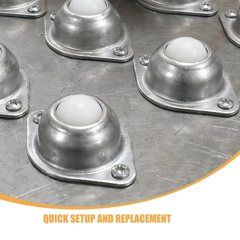 Close-up of 12 Pack Heavy Duty Metal Roller Ball Transfers with zinc finish, showcasing smooth rolling ball design.