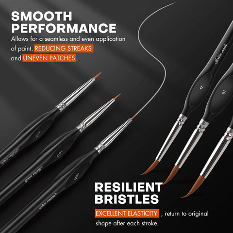Detail Paint Brush Set Ten Miniature Brushes for Pro Level Fine Detailing and Art Painting in Acrylic Watercolor and Oil Perfect for Models Scale Miniatures and Delicate Work shown with smooth performance and resilient bristles.