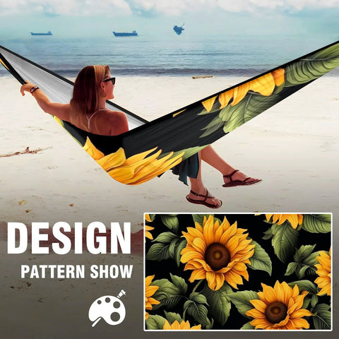 Portable Double And Single Hammock With Storage Bag For Camping, Travel, Beach, Hiking And Backyard Lounging, Sunflower Color
