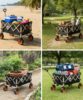 Heavy Duty Outdoor Folding Utility Wagon With 125 Liter Capacity And 600D Oxford Zero Hassle Folding Design rolls on sand with beach gear.
