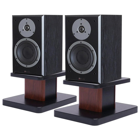 Pair of Universal Wood Design Speaker Stands for Bookshelf Speakers and Studio Monitors in yellow sandalwood, stable MDF 6" height
