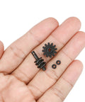 Overdrive Helical Gear Set 2-12T For 1/24 Axial SCX24 Crawler Upgrades in hand, showing steel worm gears with smoother drive