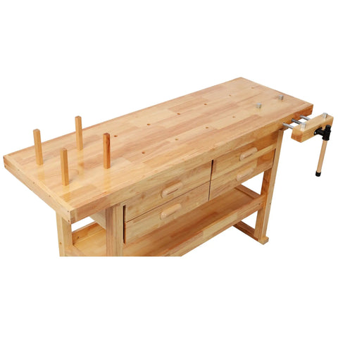 60 Inch Rubberwood Workbench With 4 Drawers, Beefy 330 Lbs Capacity, Durable Steel Frame, Smooth Sliding Drawers, Reinforced Top