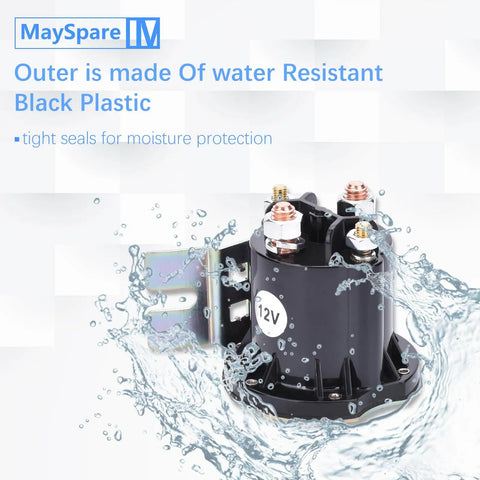 High Output 12V Solenoid Relay Switch Four Terminal DC Contactor With Trombetta Power Seal, water-resistant black plastic design.